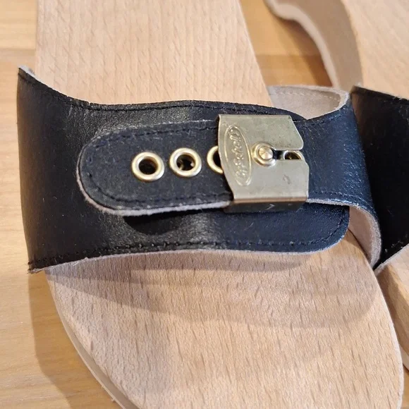 Nearly new vtg Dr Scholls original Black Leather Wood sz 7 - Picture 12 of 12